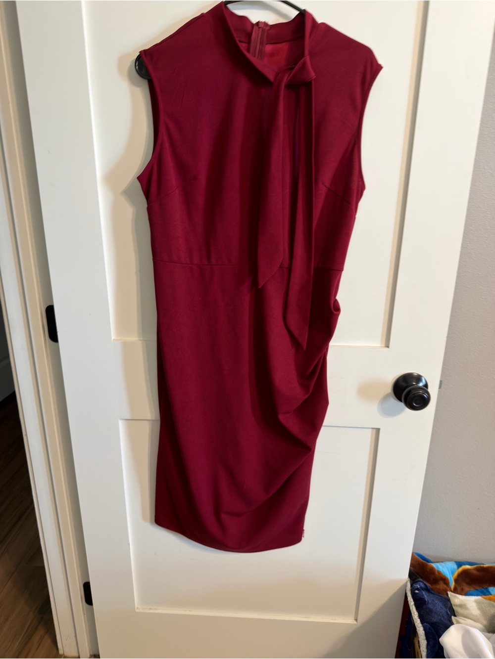 Sleeveless Tie-Neck Sheath Dress in Deep Wine
